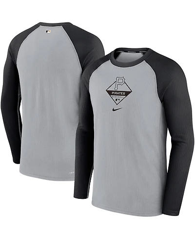 Men's Nike Gray, Black Pittsburgh Pirates Game Authentic Collection Performance Raglan Long Sleeve T-shirt