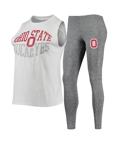 Women's Concepts Sport Charcoal, White Ohio State Buckeyes Tank Top and Leggings Sleep Set