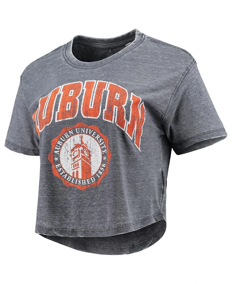 Women's Pressbox Navy Auburn Tigers Edith Vintage-Like Burnout Crop T-shirt