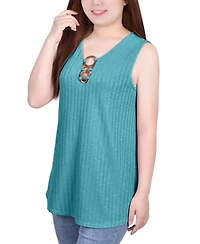 Petite Sleeveless Ribbed Top with Triple Rings