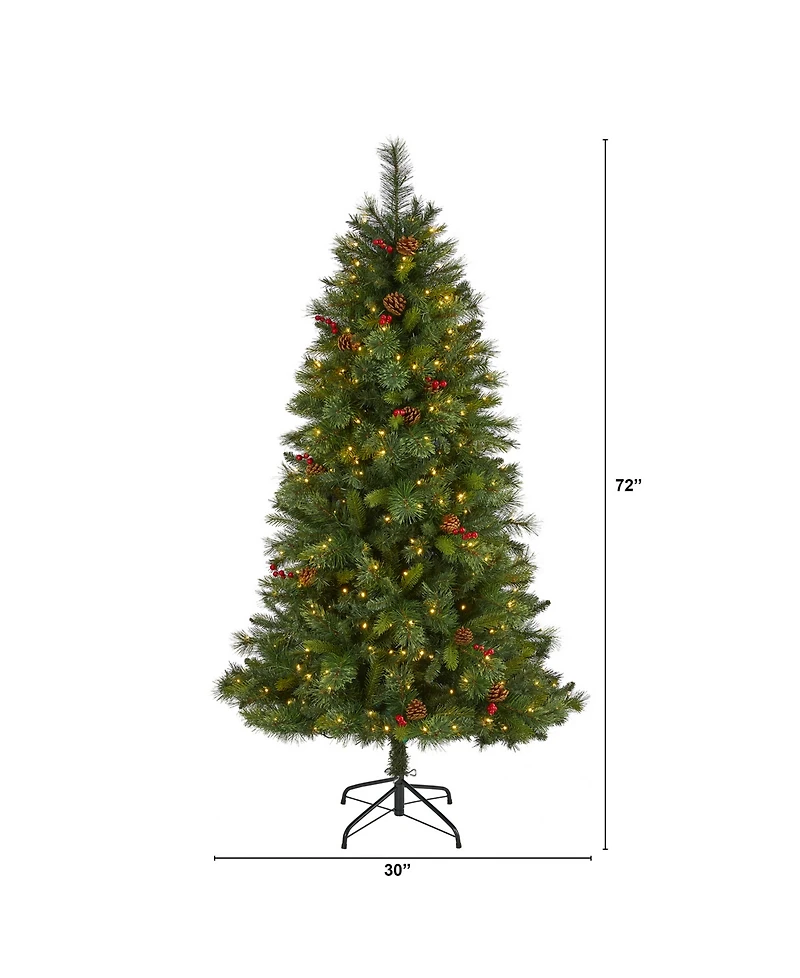 Aberdeen Spruce Artificial Christmas Tree with Lights, Pinecones and Red Berries, 72"