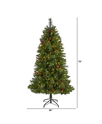 Aberdeen Spruce Artificial Christmas Tree with Lights, Pinecones and Red Berries, 72"
