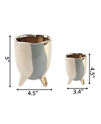 Flora Bunda Three-tone Footed Ceramic Planter, Set of 2