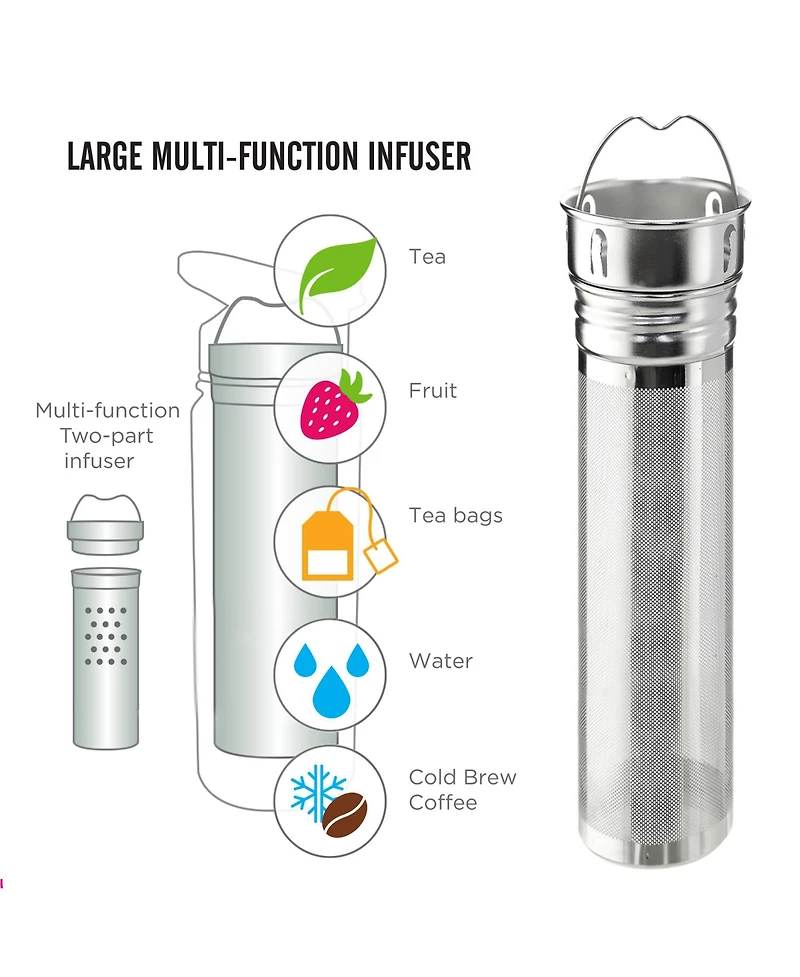 Grosche Chicago Steel Insulated Tea Infusion Flask, and Coffee Tumbler, 32 Fluid Oz