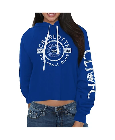 Women's Original Retro Brand Blue Charlotte Fc Crop Pullover Hoodie