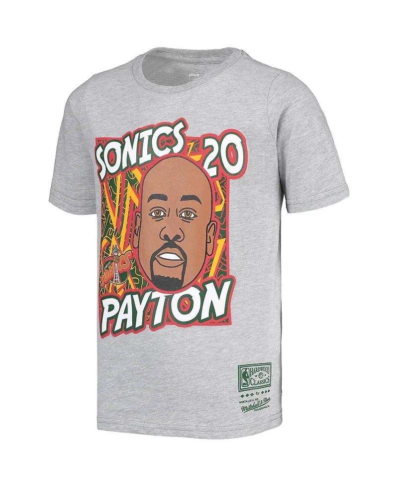 Big Boys Mitchell & Ness Gary Payton Gray Seattle SuperSonics Hardwood Classics King of the Court Player T-shirt