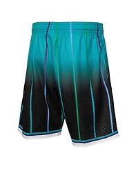 Men's Mitchell & Ness Teal and Black Charlotte Hornets 1995/96 Hardwood Classics Fadeaway Reload 3.0 Swingman Shorts