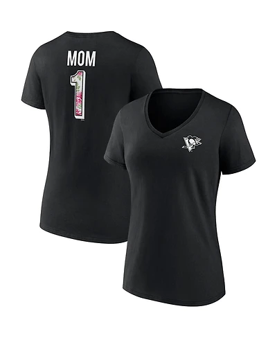 Women's Fanatics Black Pittsburgh Penguins Team Mother's Day V-Neck T-shirt