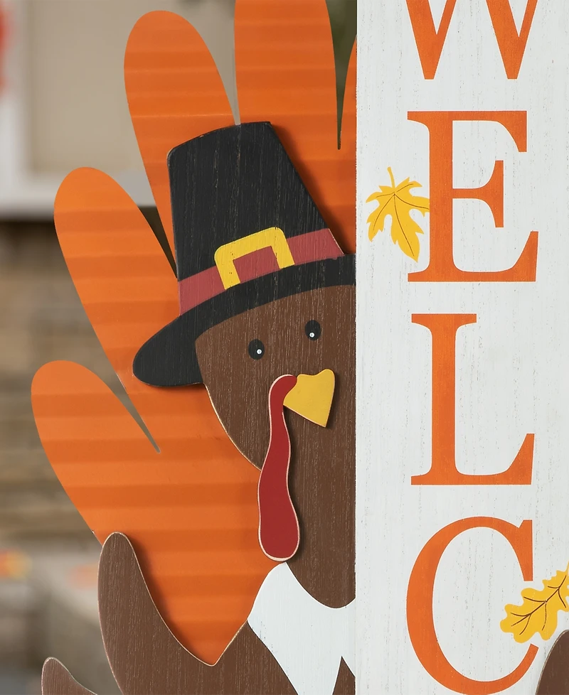 Glitzhome Thanksgiving Wooden Turkey Welcome Porch Decor, 36"
