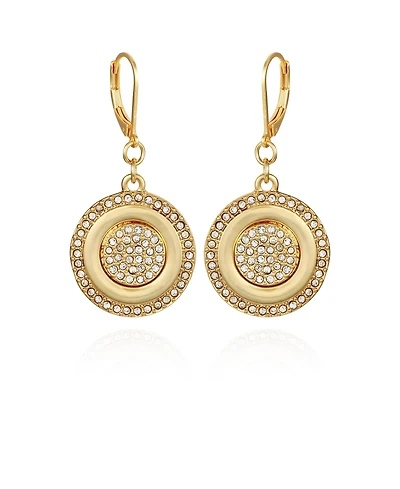 Vince Camuto Gold-Tone Pave Stone Coin Drop Earrings