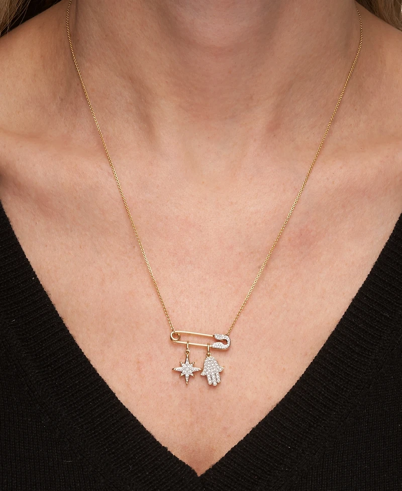 Wrapped Diamond Hamsa Hand Charm Pendant (1/20 ct. t.w.) in 10k Gold, Created for Macy's