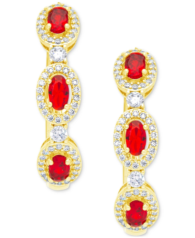 Lab-Created Ruby (2-1/10 ct. t.w.) & Cubic Zirconia Medium Hoop Earrings in Gold-Plated Brass, 1.1"