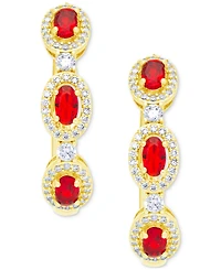 Lab-Created Ruby (2-1/10 ct. t.w.) & Cubic Zirconia Medium Hoop Earrings in Gold-Plated Brass, 1.1"