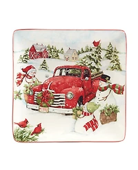 Certified International Red Truck Snowman 4 Piece Dinner Plate Set