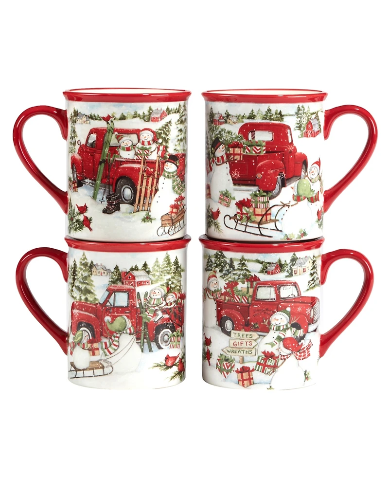 Certified International Red Truck Snowman 16 Piece Dinnerware Set