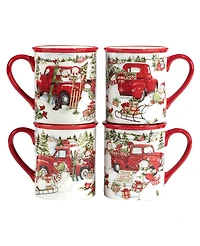 Certified International Red Truck Snowman 16 Piece Dinnerware Set