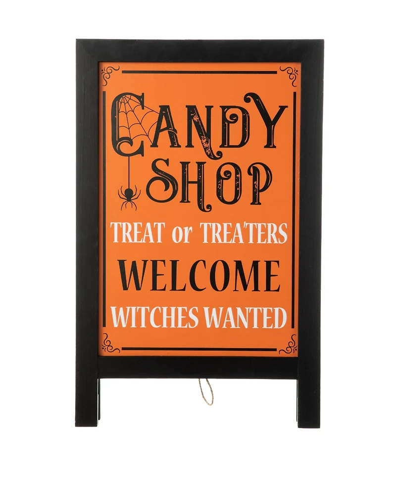 Glitzhome Halloween Wooden "Candy Shop" Standing Easel Sign or Hanging Decor, 24"