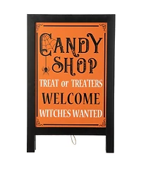 Glitzhome Halloween Wooden "Candy Shop" Standing Easel Sign or Hanging Decor, 24"