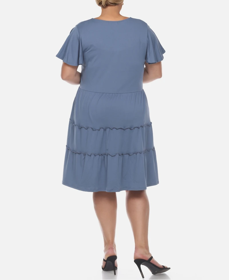 White Mark Plus Short Sleeve V-neck Tiered Midi Dress