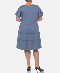 White Mark Plus Short Sleeve V-neck Tiered Midi Dress