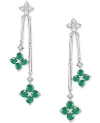 Sapphire (1-1/10 ct. t.w.) & Diamond (1/5 Flower Drop Earrings Sterling Silver (Also Ruby Emerald)
