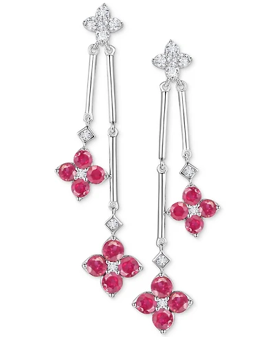 Sapphire (1-1/10 ct. t.w.) & Diamond (1/5 Flower Drop Earrings Sterling Silver (Also Ruby Emerald)