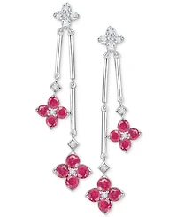 Sapphire (1-1/10 ct. t.w.) & Diamond (1/5 Flower Drop Earrings Sterling Silver (Also Ruby Emerald)