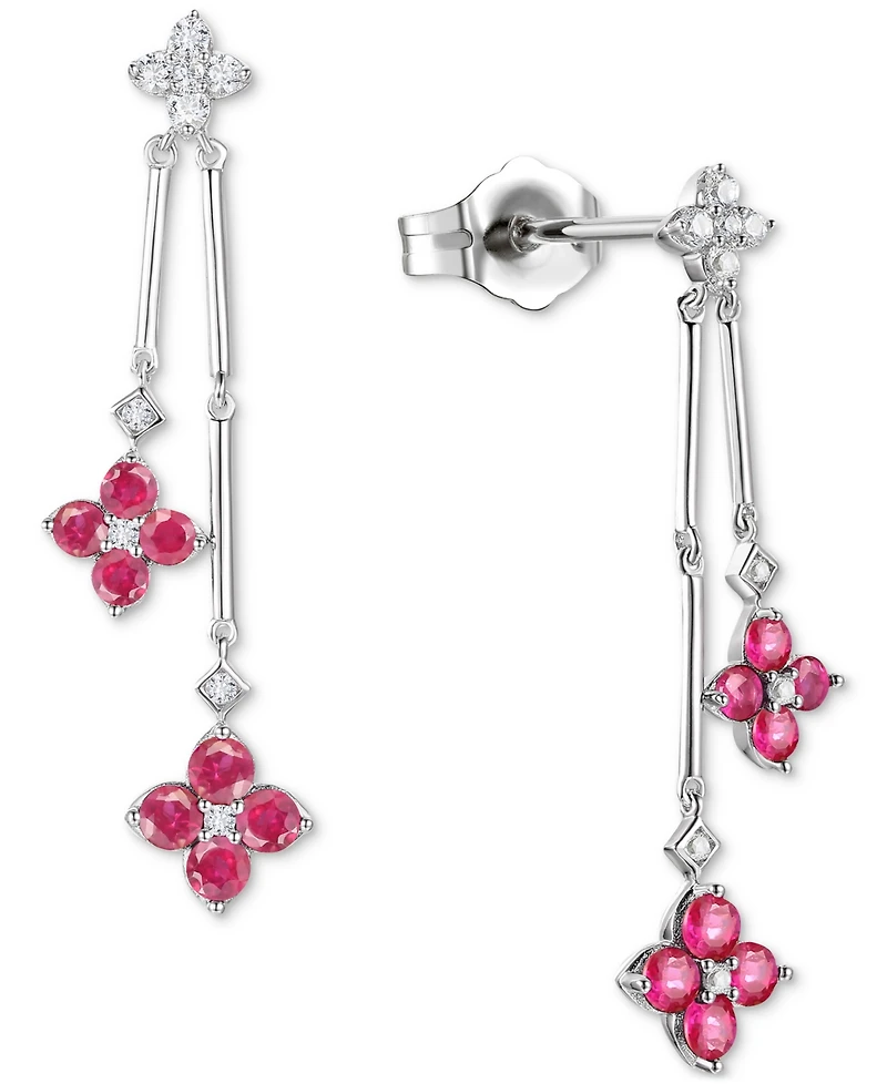Sapphire (1-1/10 ct. t.w.) & Diamond (1/5 Flower Drop Earrings Sterling Silver (Also Ruby Emerald)