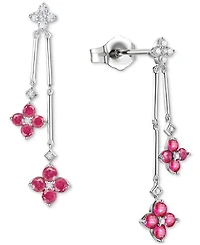 Sapphire (1-1/10 ct. t.w.) & Diamond (1/5 Flower Drop Earrings Sterling Silver (Also Ruby Emerald)