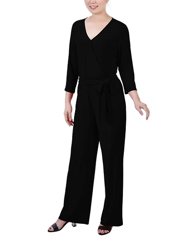 Women's 3/4 Sleeve Belted Jumpsuit