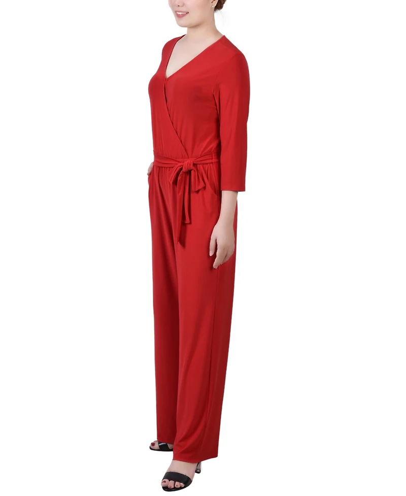 Women's 3/4 Sleeve Belted Jumpsuit