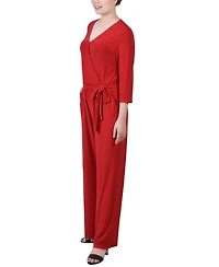 Women's 3/4 Sleeve Belted Jumpsuit