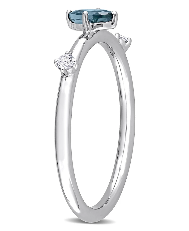 10K White Gold Blue Topaz and Oval Stackable Ring