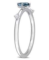 10K White Gold Blue Topaz and Oval Stackable Ring