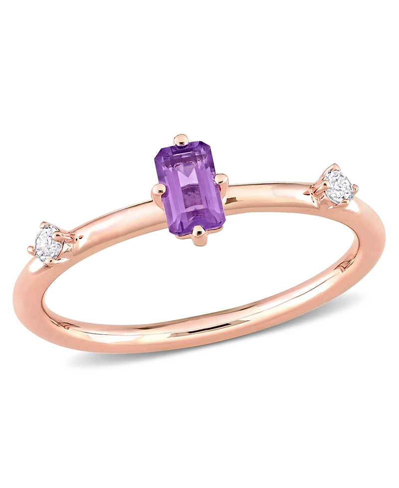10K Rose Gold Amethyst and White Topaz Stackable Ring
