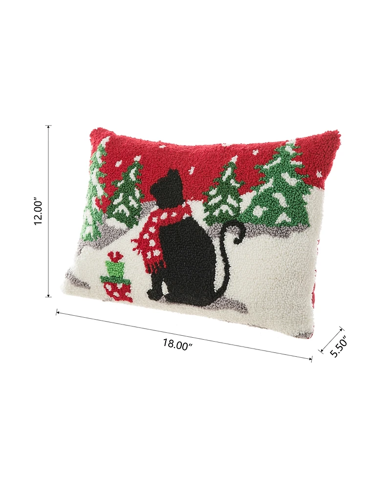 Glitzhome Hooked Christmas Cat Pillow, 18" x 12"