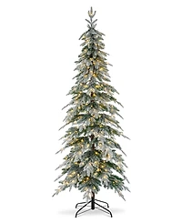 Glitzhome 7.5' Pre-Lit Flocked Pencil Spruce Artificial Christmas Tree with 350 Warm White Lights