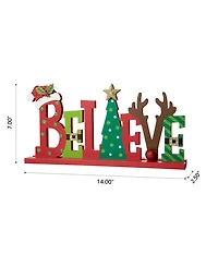 Glitzhome 14" Wooden Christmas Believe Table Decor