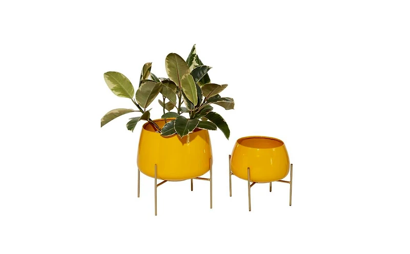 Metal Contemporary Planters with Stand, Set of 2