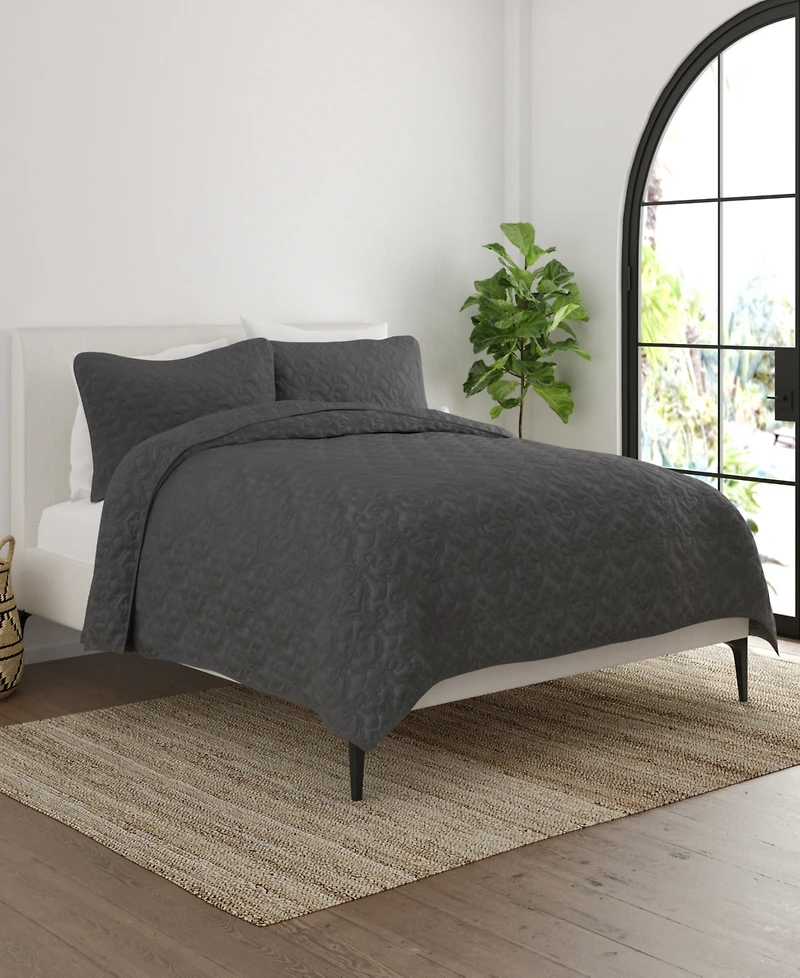 ienjoy Home Ultra Soft Damask Pattern Lightweight Quilted Coverlet Set
