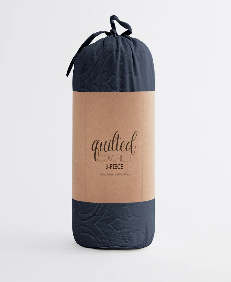 ienjoy Home Ultra Soft Damask Pattern Lightweight Quilted Coverlet Set