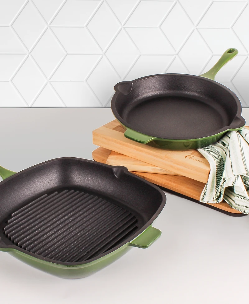 BergHOFF Neo 2pc Cast Iron 10" Fry Pan & 11" Grill Pan Cookware Set
