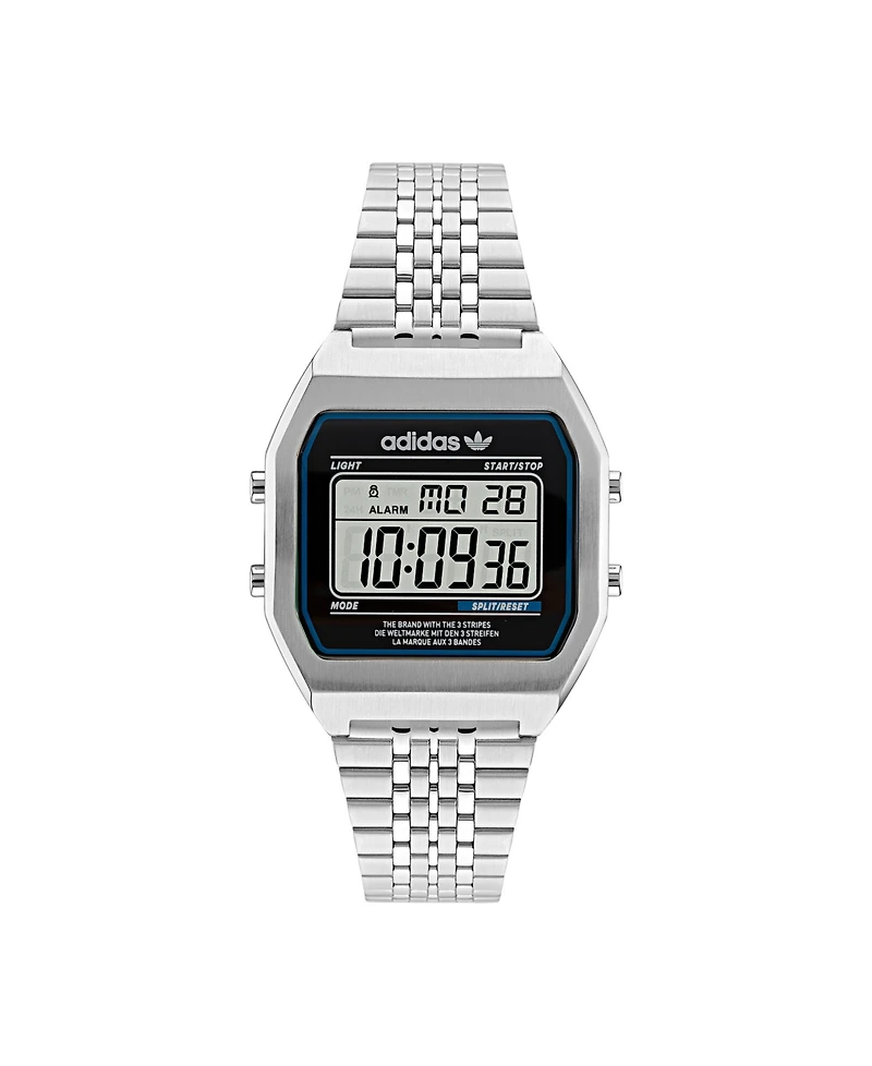 adidas Unisex Digital Two Silver-Tone Stainless Steel Bracelet Watch 36mm