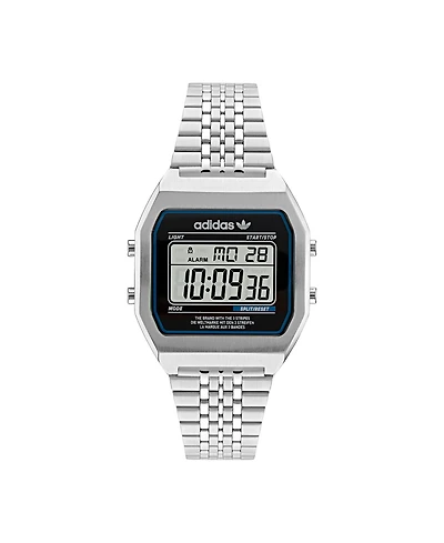 adidas Unisex Digital Two Silver-Tone Stainless Steel Bracelet Watch 36mm