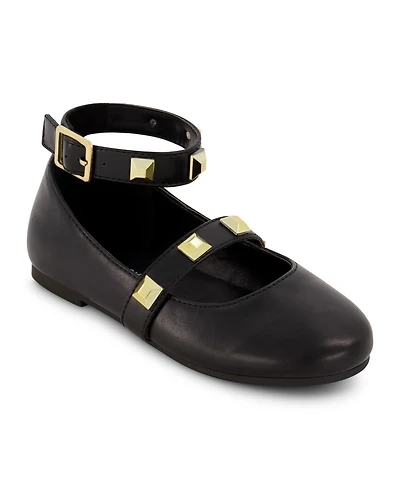 Marc Fisher Big Girls Ankle Strap Pyramid Stud Ballet Flats