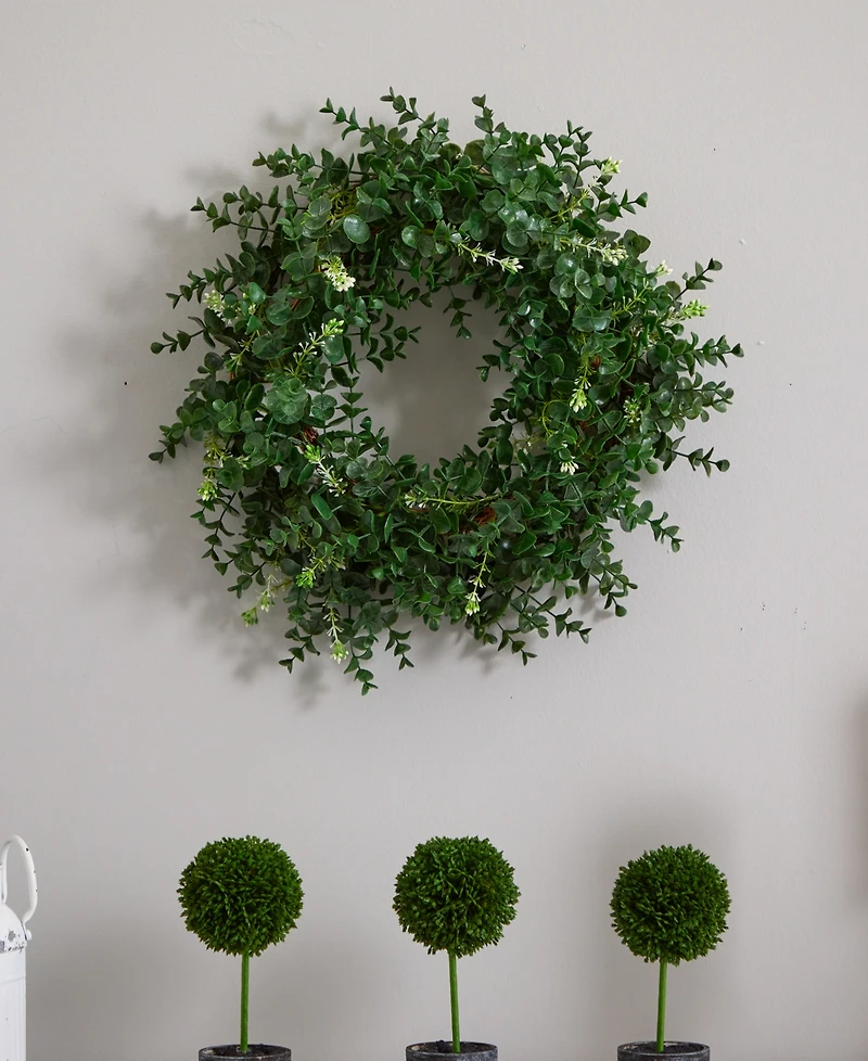 Nearly Natural 18" Eucalyptus Double Ring Wreath w/ Twig Base