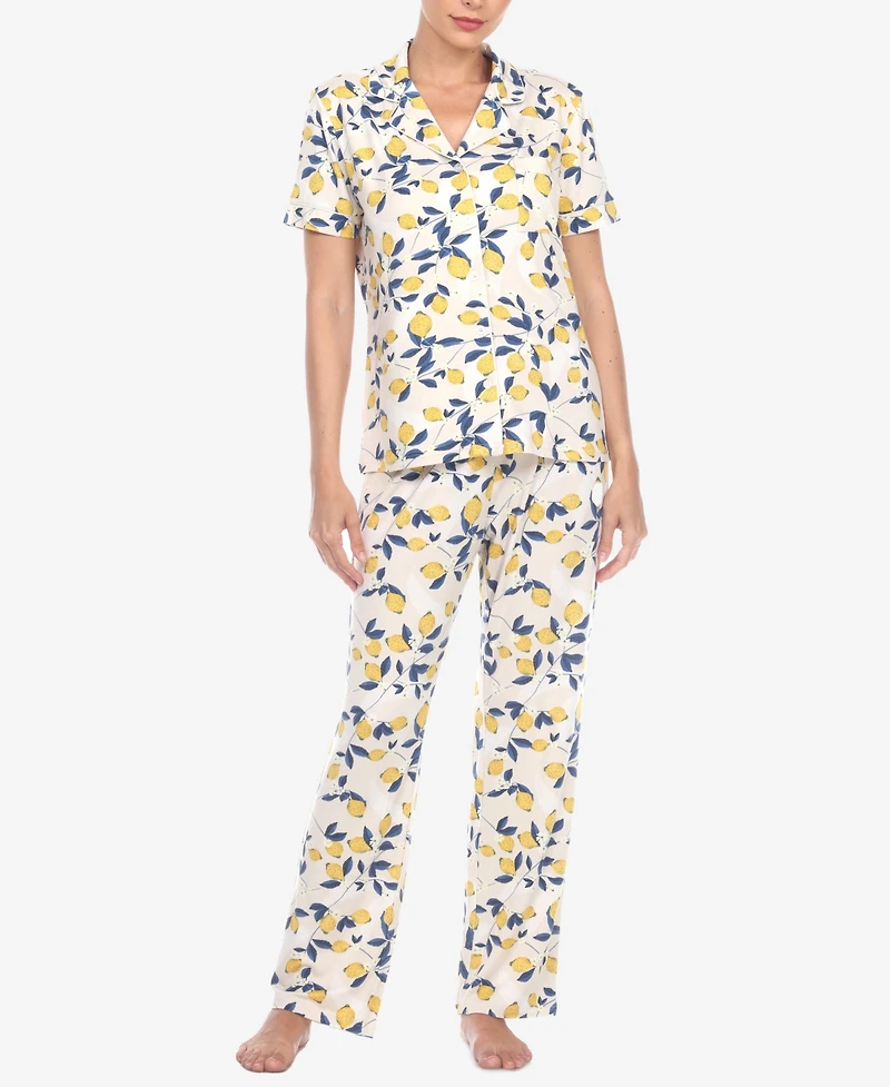 White Mark Women's 2 Piece Tropical Print Pajama Set