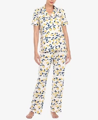 White Mark Women's 2 Piece Tropical Print Pajama Set