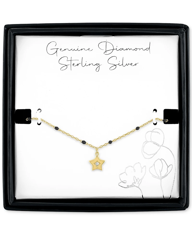 Diamond Accent & Enamel Bead Star Charm Bracelet Sterling Silver or 14k Gold-Plated