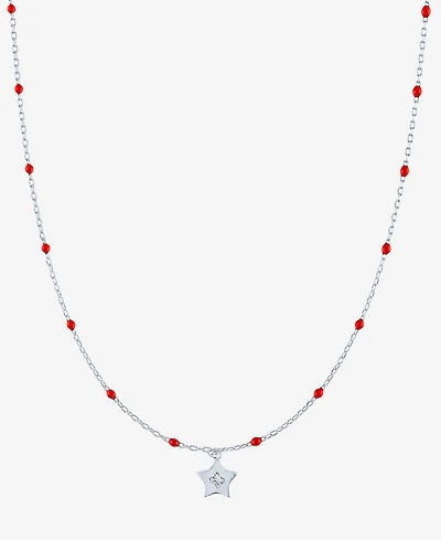 Diamond Accent Star Enamel Bead 18" Pendant Necklace in Sterling Silver or 14k Gold-Plated Sterling Silver